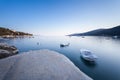 Long exposure shot of croatian bay in Labin city taken at dawn at blue hour