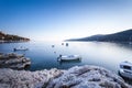 Long exposure shot of croatian bay in Labin city taken at dawn at blue hour