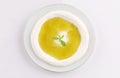 Labneh dish with olive oil top view