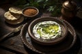 Labneh with za\'atar, a tangy and thick strained yogurt drizzled with olive oil