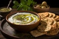 Labneh with za\'atar, a tangy and thick strained yogurt drizzled with olive oil