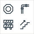 laboor and tools line icons. linear set. quality vector line set such as upstairs, barricade, pipe