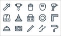 laboor and tools line icons. linear set. quality vector line set such as paint roller, nail, helmet, upstairs, wood, high