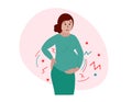 Labor contractions. Pregnant woman suffering from childbirth pains. Real or false contractions. Travail cramp. Vector illustration