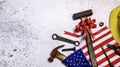 Labor day background and federal holiday. Independence and memorial day in America and USA. Engineer and worker tools