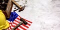 Labor day background and federal holiday. Independence and memorial day in America and USA. Engineer and worker tools