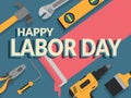 Labor day banner. design template. vector illustration. text happy labor day decorate with repair tools for background.