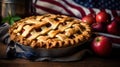 Labor day cake berry pie in the color of the American flag. Independence Day, Memorial Day patriotic desserts in American flag