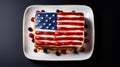 Labor day cake pie in the form of the American flag. Independence Day, Memorial Day patriotic desserts in American flag colors