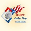 Labor day, computer graphic design with cogwheels symbol and squares on American national flag colors