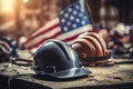 Labor day concept, tools and USA flag. Generative AI Royalty Free Stock Photo