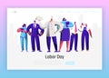 Labor Day Different Profession Character Group Landing Page. September Holiday National Celebration Man and Woman