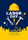 Labor day Engineer cap with wrench, hammer vector and building construction