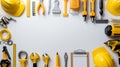 Labor Day Frame Border Background with Construction Tools and Equipment on White Surface Royalty Free Stock Photo
