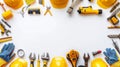 Labor Day Frame Border Background with Construction Tools and Safety Gear on White Background Royalty Free Stock Photo
