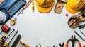 Labor Day Frame Border Background with Tools and Safety Gear for Celebrating Workers and Tradespeople Royalty Free Stock Photo