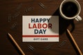 Labor Day Gift Card Flat Lay on Dark Oak Desk Royalty Free Stock Photo