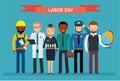 Labor Day. A group of people of different professions on a white background. Royalty Free Stock Photo