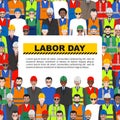 Labor day. Group of worker, builder and engineer standing together on white background in flat style. Working team and