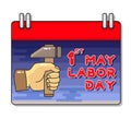 Labor Day. Hand and hammer. Cartoon greeting card