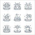 labor day line icons. linear set. quality vector line set such as wheelbarrow, driller, labor woman, communist, paint brush, paint Royalty Free Stock Photo