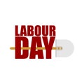 Labor Day logo. Lettering and shovel. Sign for holiday. Hand too