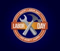 Labor day orange stamp seal and tools Royalty Free Stock Photo