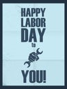 Labor day poster. Hand holding wrench. Vintage Royalty Free Stock Photo