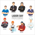 Labor day promotional poster with popular professions set