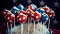 Labor day Red, White and Blue Cake Pops with stars in the color of the American flag. Independence Day, Memorial Day patriotic