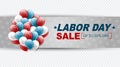 Labor Day sale banner. Transparent background with a bunch of blue, red, and white balloons.