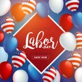 Labor day sale promotion advertising banner template decor with American flag balloons design .American labor day wallpaper.vouche Royalty Free Stock Photo