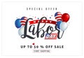 Labor day sale promotion advertising banner template decor with American flag balloons design .American labor day wallpaper. Royalty Free Stock Photo