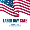 Labor Day Sale special offer background with waving american national flag.