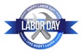 Labor day stamp ribbon seal and tools Royalty Free Stock Photo