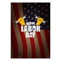 Labor day Usa vertical poster, background or flyer with strong clenched fist isolated on usa flag layout and greeting Royalty Free Stock Photo