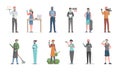 Labor Day vector flat concept. Policeman, doctor, gardener, waiter, seller, anchorman, skater, cameraman, sportsman.