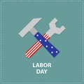 Labor day Wrench key and hammer icon with star stip Flat design Royalty Free Stock Photo