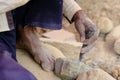 Labor hand working on field, close up