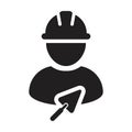 Labor icon with trowel vector male construction mason contractor worker person profile avatar with hardhat helmet in a glyph