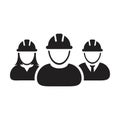 Labor icon vector group of construction builder people persons profile avatar for team work with hardhat helmet in a glyph