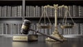 Labor Law: Judge's Gavel as a symbol of legal system, Scales of justice and wooden stand with text word on the Royalty Free Stock Photo