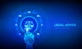 Labor law, Lawyer, Attorney at law, Legal advice concept on virtual screen. Internet law and cyberlaw as digital legal services or Royalty Free Stock Photo