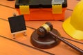 Labor law theme with wooden gavel on table, legislation concept Royalty Free Stock Photo