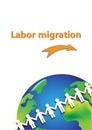 Labor migration poster, white paper people are around earth isolated on a white background vertical  vector illustration Royalty Free Stock Photo