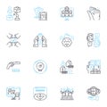 Labor performance linear icons set. Efficiency, Productivity, Output, Motivation, Dedication, Commitment, Accountability