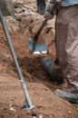 Labor work with spade for excavation Royalty Free Stock Photo