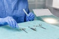 Laboratory assistant makes bacterium analysis of surgical instruments in surgery room