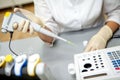 Laboratory assistant takes a blood sample for analysis, close-up Royalty Free Stock Photo