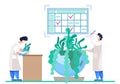 Laboratory assistants conduct experiments with plants, study the impact on the environment